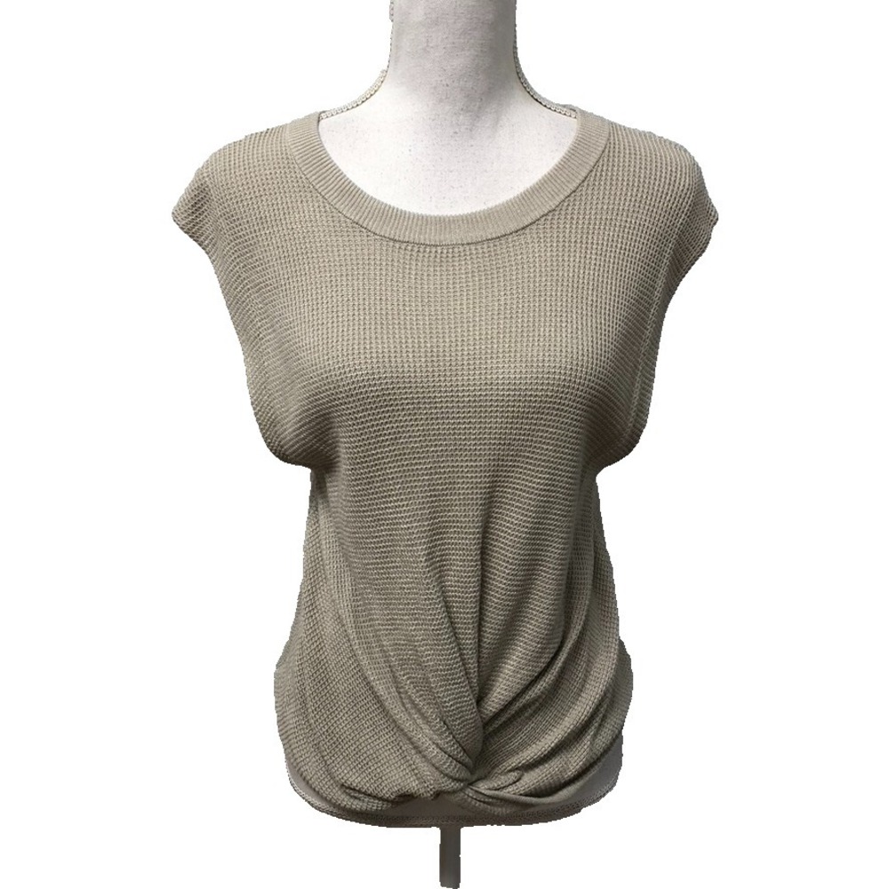 DH New York Waffle Knit Shirt Knot Ront Womens Medium Tan Gray‎ Short Sleeve NEW